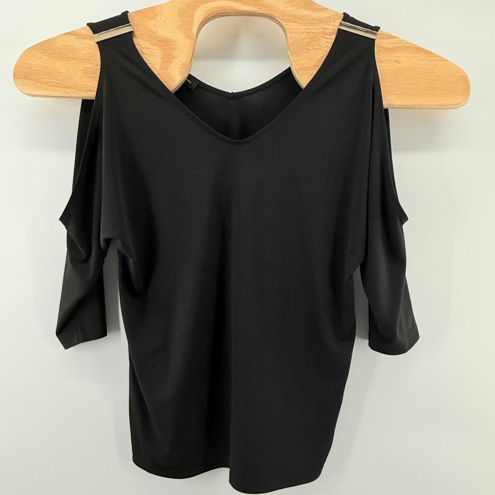 INC International Concepts Shirt Womens Small Cold Shoulder Metal Bar Detail Top